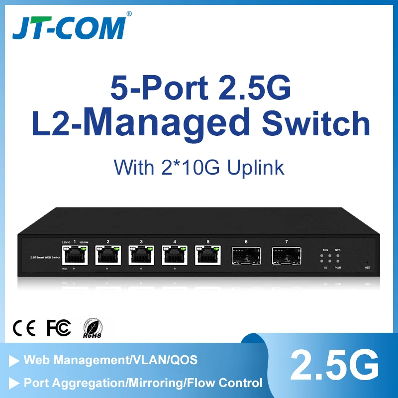 Jt-Com Smart Web 2.5Gps A 5 Porte Con Switch Gestito 2*10G Sfp + L2 E Switch 2.5Gps Gestito Web L2 A 5 O 8 Porte