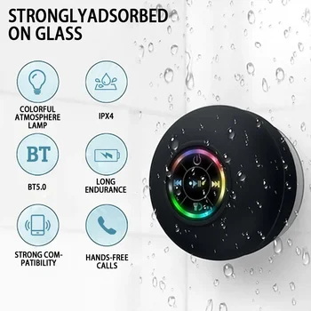 Mini alto-falante bluetooth à prova d'água com ventosa subwoofer mãos livres alto-falante para banheiro piscina praia carro música 1
