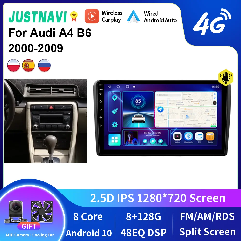 

JUSTNAVI Car Radio For Audi A4 B6 2000-2009 Android Multimedia Stereo Video DSP Player Autoradio 2Din Head Unit Navigation GPS