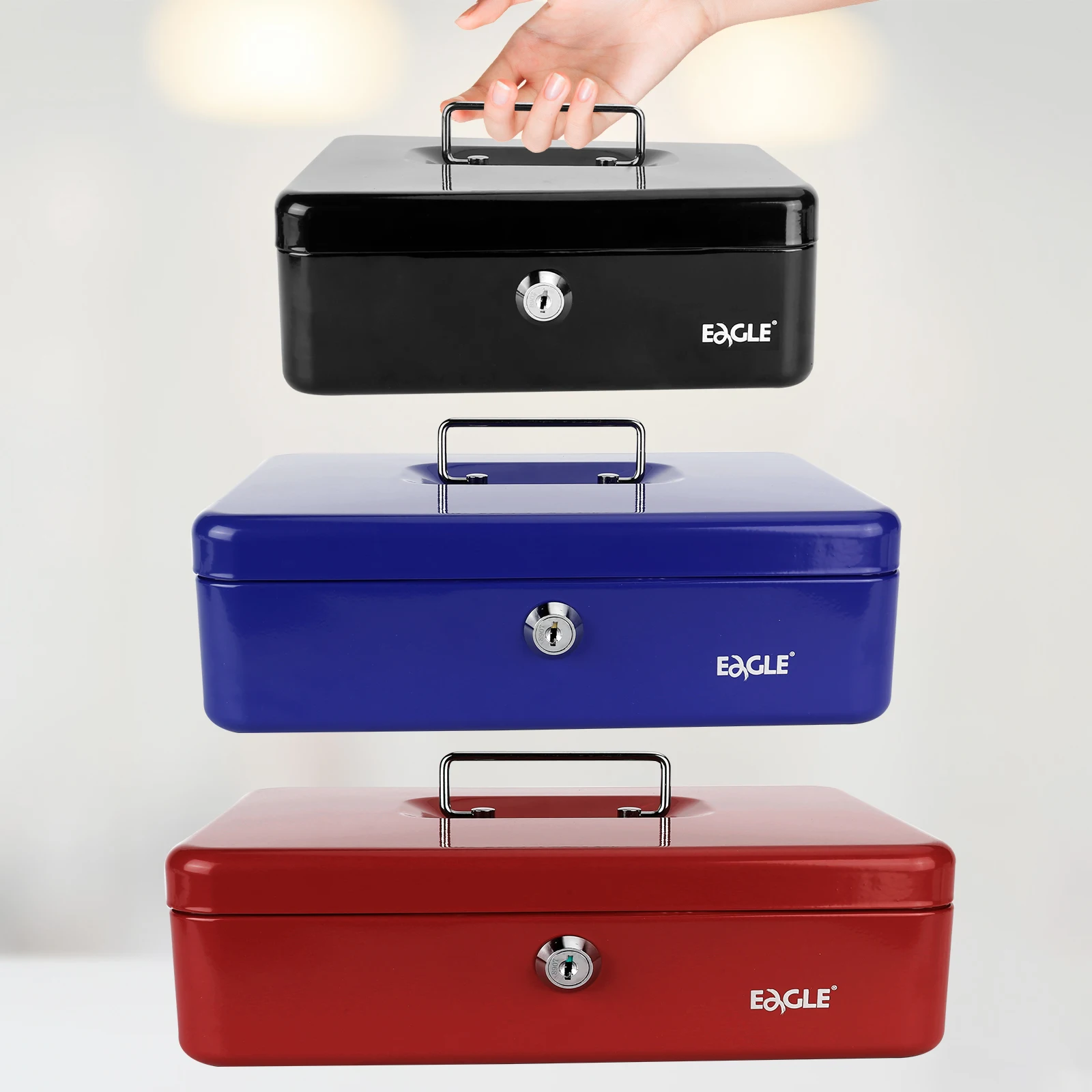 Eagle Metal Cash Box Lock Coin Tray Storage Box Business Saving Money Cash Register
