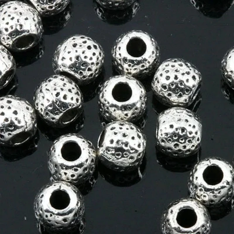

Tibetan Silver color 6mm round dots textured spacer beads 50pcs EF0159