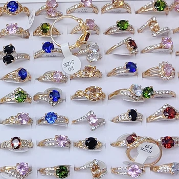 10pcs/Lot Wholesale Crystal Rhinestone Rings For Women Mix Style Gold Silver Plated Alloy Finger Rings Wedding Party Gifts 1