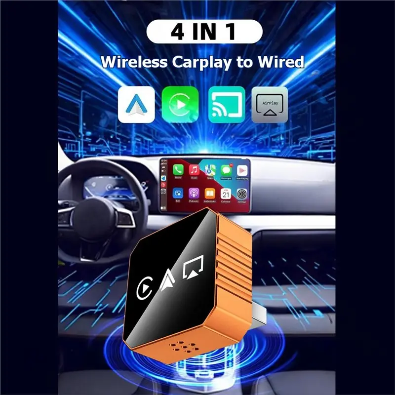 ABGI-무선 카플레이 어댑터 4in1 에어플레이/미러링크/안드로이드 오토/카플레이 BT/WIFI USB 동글 유선 카플레이를 무선으로