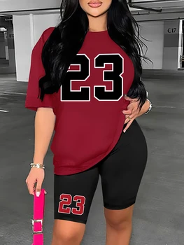 Women's summer set Number 23 print Casual shorts set Sports women's shirt Shorts 2 piece street wear set womens summer clothes 1
