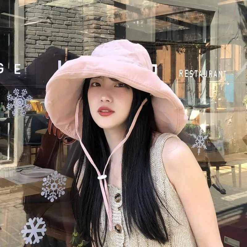 

Oversized brim face covering Bucket hat, UV resistant Sun hat for women in summer