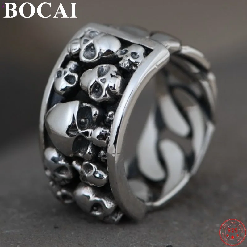 

Мужские кольца BOCAI S925 из серебра 2023 пробы, новинка, модные ретро-украшения в виде черепа, винтажные Оригинальные Серебряные украшения в стиле панк