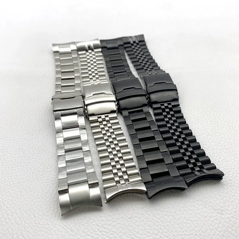 Stainless Steel 22mm Watch Bracelet with Deployment Folding Buckle and Solid Arc Ends