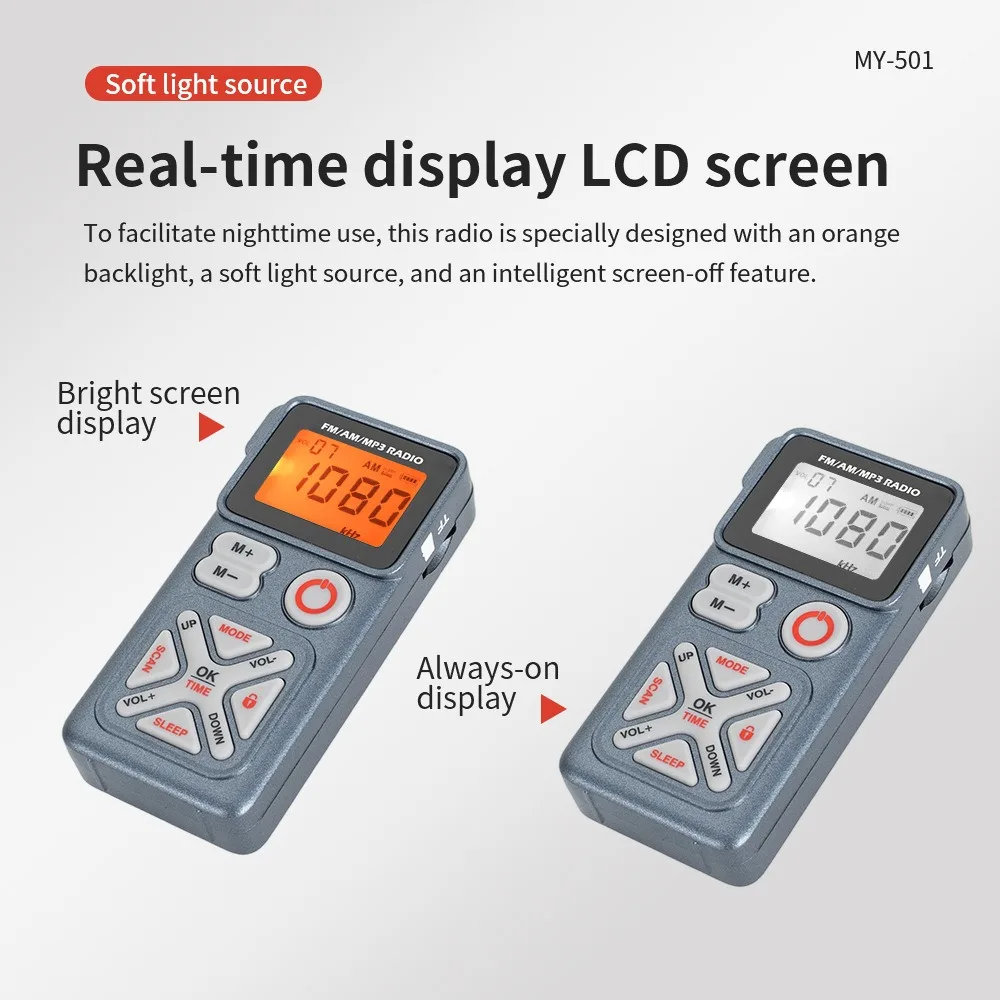 Mini Pocket Radio Portable FM AM MP3 Radios Recevier Sleep Timer 3.5mm Headphones Jack TF Card Music Player Type-C Rechargeable