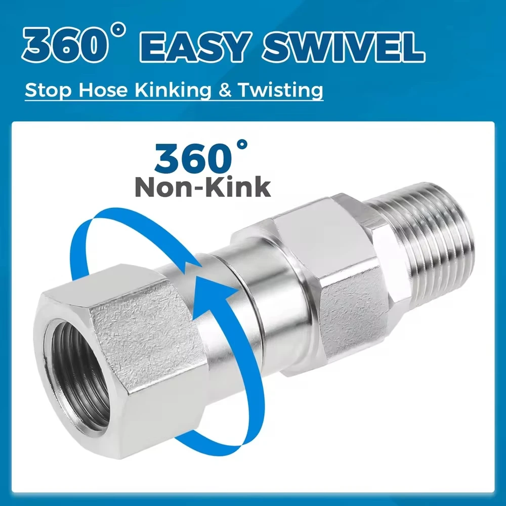 Pressure Washer Swivel 3/8 NPT and M22 14mm Male Thread Fitting Stainless Steel 360° Kink Free Gun to Hose Fitting 4500 PSI 2