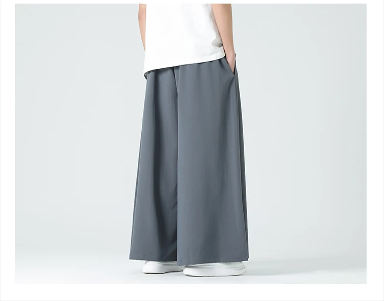 Männer Kimono Hosen mit weitem Bein Herren Eis Seide Jogger Retro lose Hosen Mann chinesischen Stil Kimono Hosen männlich große Größe Freizeit hose – Detail 17