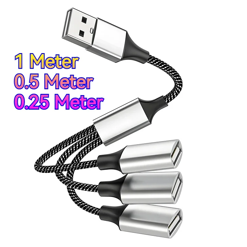 HUB splitter USB 3 in 1 Supporto simultaneo per 3 dispositivi Trasferimento rapido dei dati Ricarica 1 m 0,5 m 0,25 m Lunghezza per computer portatile Auto