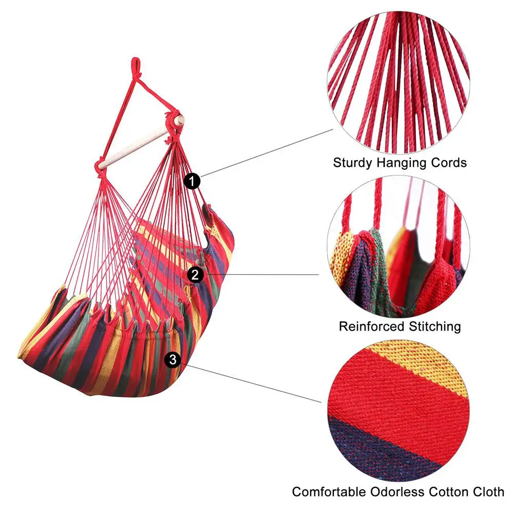 Portable Travel Camping Hanging Hammock Home Bedroom Swing Bed Lazy Chair Garden Supplies Rainbow Stripe Canvas  Couch 1pc 5