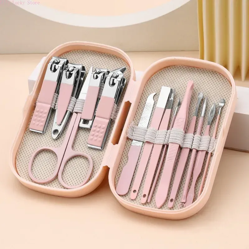 14 Piece Deluxe Manicure & Pedicure Set Pink And Blue Stainless Steel Nail Scissors, Clippers, Ear Digging Spoon for Men & Women