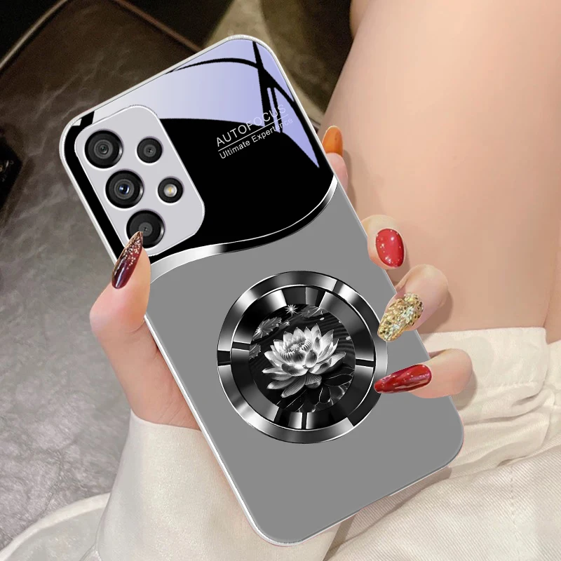 Circular Lotus Flower Tempered Glass Phone Case