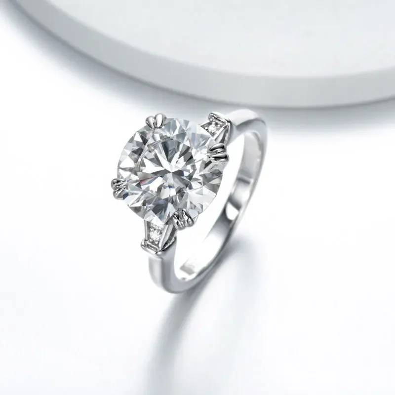 Luxury 5 Carat Round Cut Moissanite Engagement Rings For Women Five Stone Solid 925 Silver VVS D Color GRA Certificate