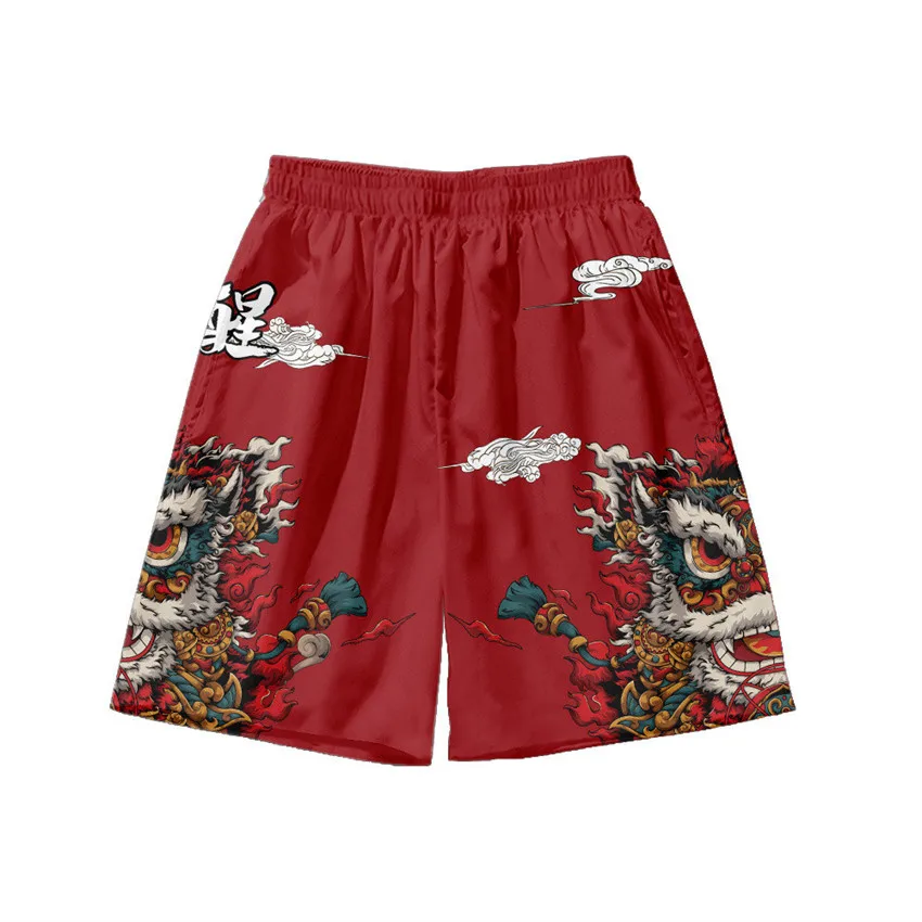 

Summer Male Streetwear Beach Shorts Casual Loose 3D Chinese Style Dragon Print Men Women Elastic Waist Black Shorts Oversize