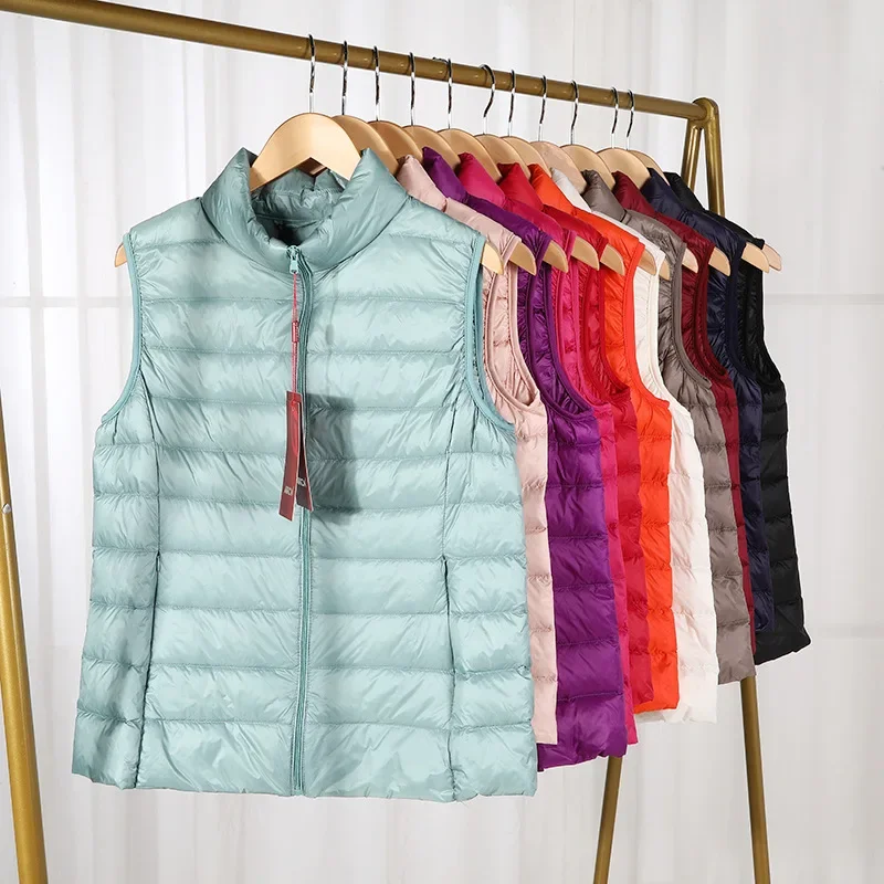 Women's Down Vest Short White Duck Down Sleeveless Vest Autumn and Winter Casual Warm Inner Wear Outer Wear