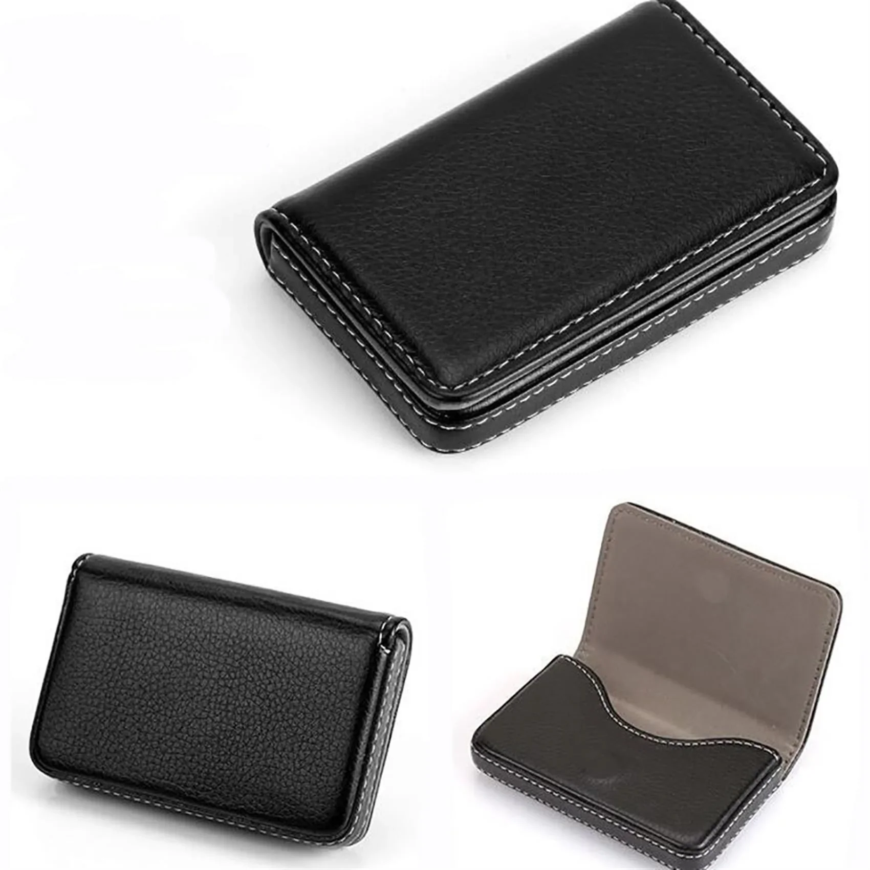 PU Leather Business Card Holder Magnetic Buckle Slim Pocket Large Capacity Portable Credit Case 1pc