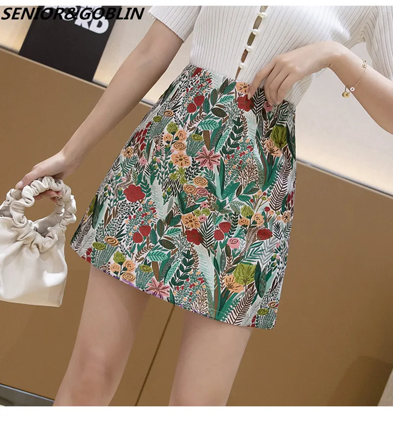 

Sen Department Chic Jacquard Tatting High-waisted Mini Skirt Women 2023 Spring and Summer New Retro Design A-Line Short Skirts