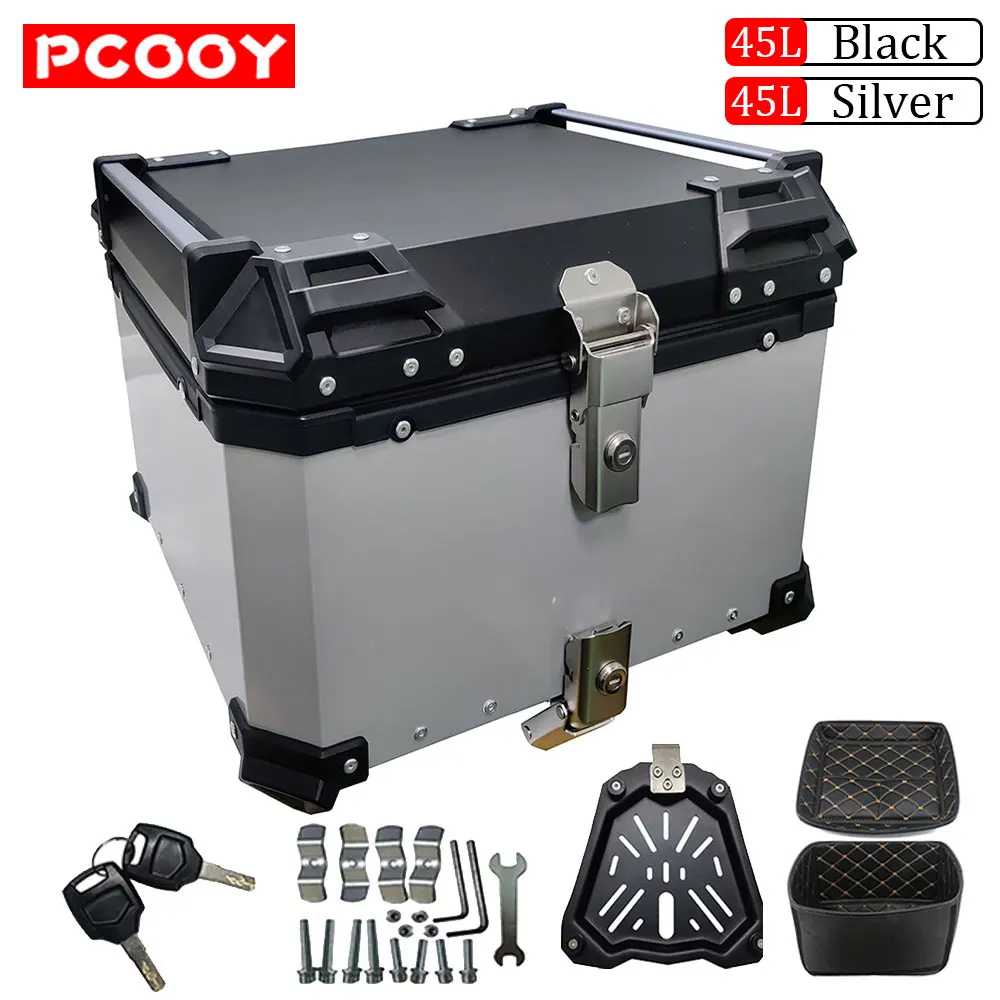 

Задняя крышка мотоцикла PCOOY 45L, водонепроницаемый футляр для хранения, рельефная задняя крышка для багажника мотоцикла из алюминиевого сплава