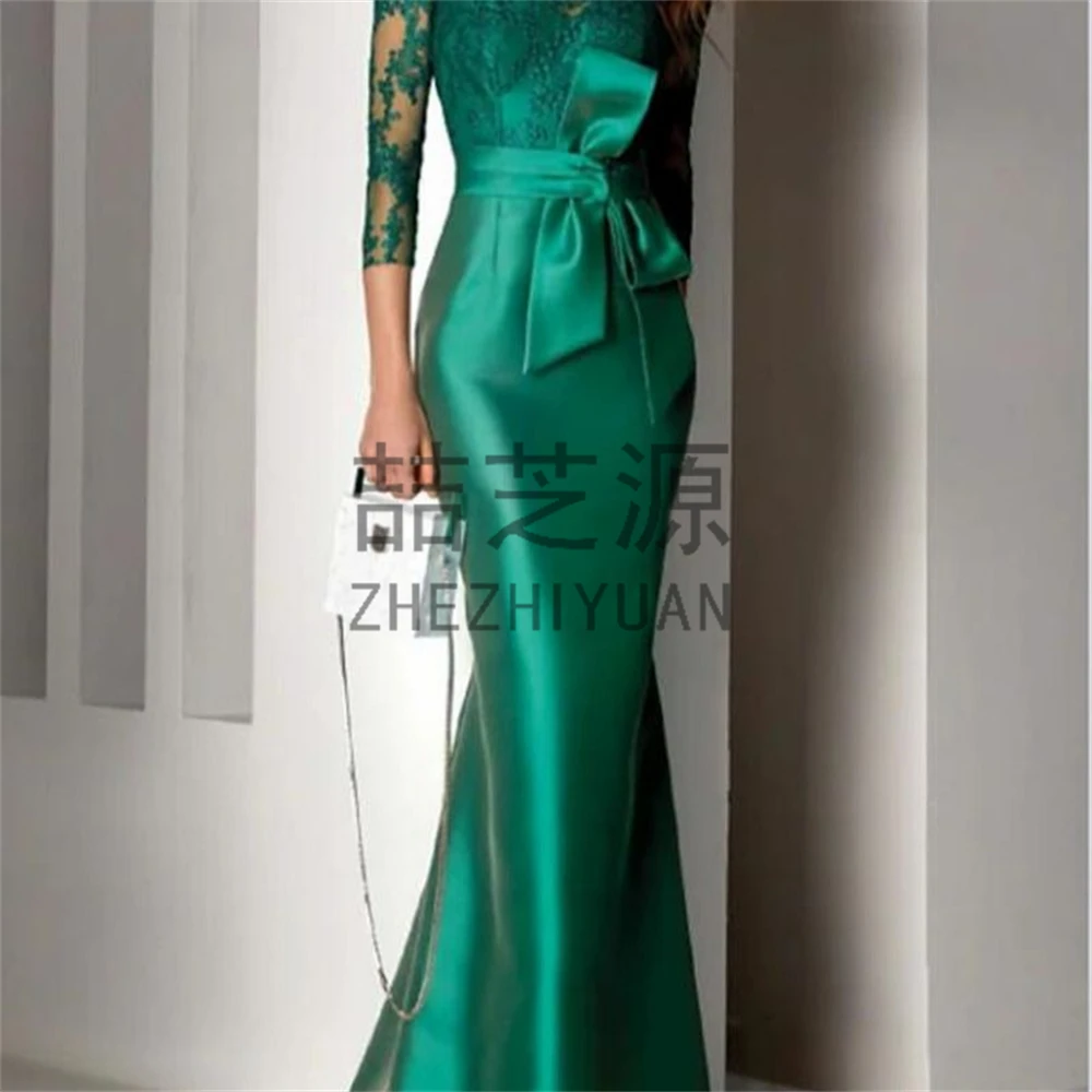 

Excellent 3/4 Sleeves Backless Sashes Sheath Sweep Train Sweep Train With Bows Buttons Mother Of The Bride Dresses For Weddings