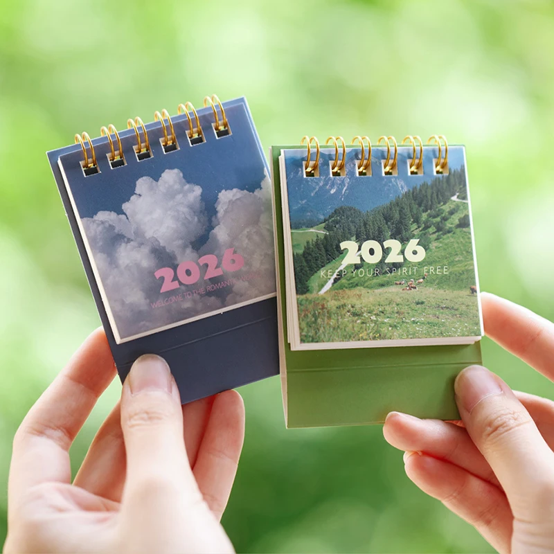 ? ? 2026년 풍경 미니 책상 달력 창의적인 코일 달력 플래너 데스크탑 장식품 사무용품