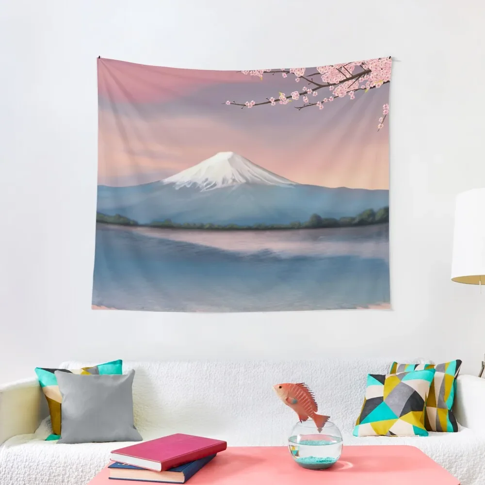 

mt fuji with cherry blossoms Tapestry Aesthetic Room Decoration Home Decor Accessories Room Decore Aesthetic Tapestry