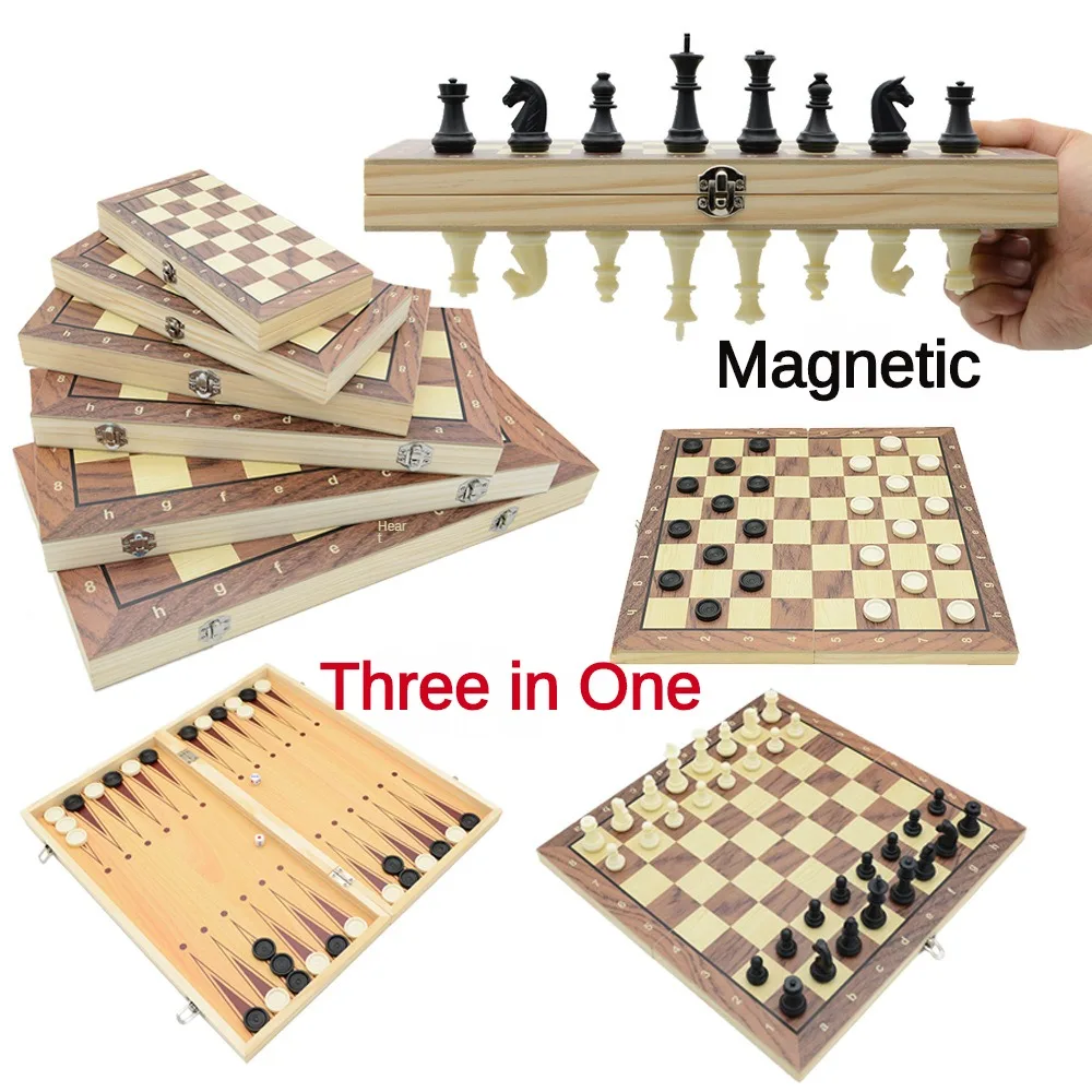 Nuovo 3 In 1 Scacchi In Legno Backgammon Dama Giochi Di Viaggio Set Di Scacchi Bordo Dama Intrattenimento Regalo Di Natale