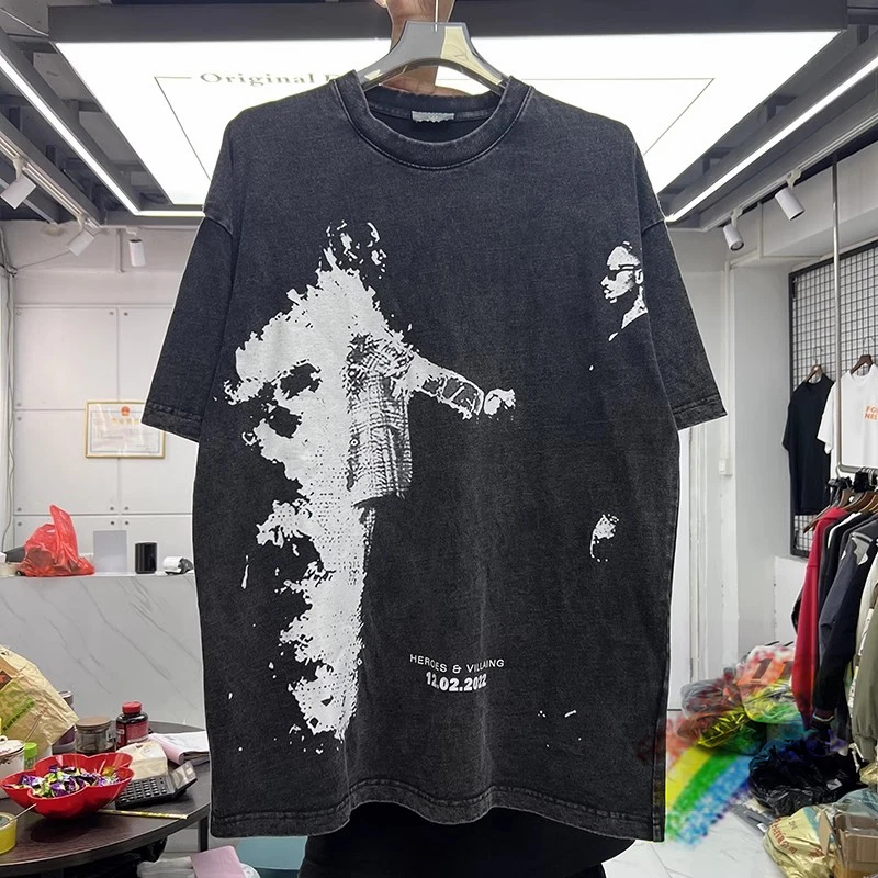 

Washed Black T Shirt Men Women Vintage Heavy Fabric Unisex T-shirt Top Tees