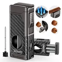 Cigar Lighter 4 Jet Flame Cigar Lighters with Cigar Cutter Cigar Accessories Cigar Draw Enhancer Windproof Refillable Butane 1