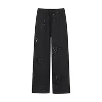 PB&ZA 2024 Summer New Women's Fashion Versatile European and American Heavy Industry Embroidered Pants 1