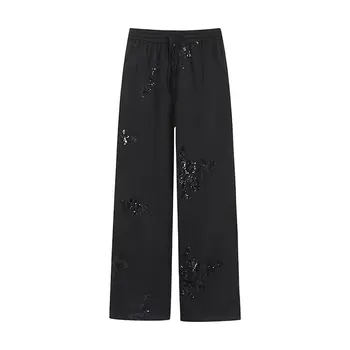 PB&ZA 2024 Summer New Women's Fashion Versatile European and American Heavy Industry Embroidered Pants 1