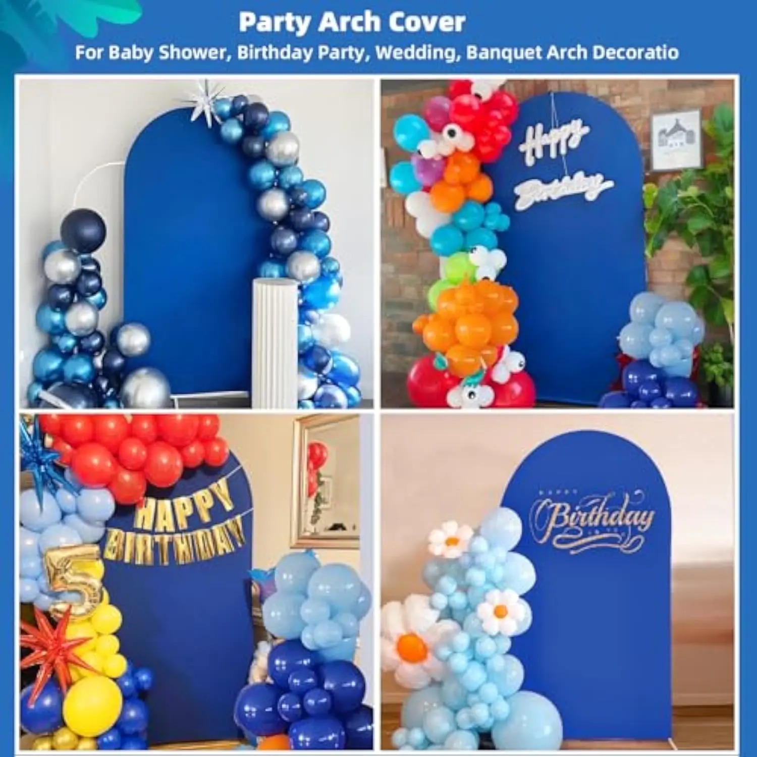 VIKAMA Blauer Bogenabdeckung, Hochzeitsballon, dehnbarer Bogenhintergrund für Foto, runde Ständerabdeckungen für Party, Geburtstag, Babyparty, Dekoration – Detail 9