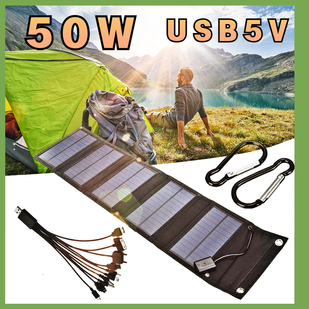 

Solar Panel50W Portable Panel Bage Foldable Powerful Plate 5V USB Battery Charger For Camping Outdoor Waterproof