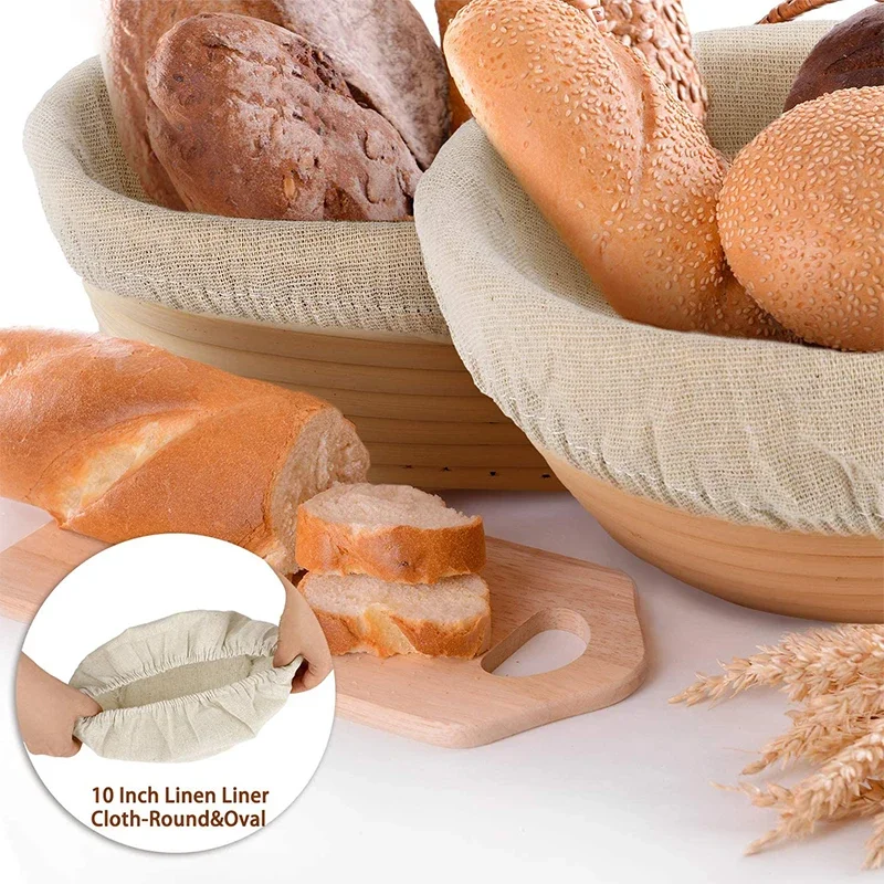 Bread Fermentation Basket Round Oval Long Banneton Rattan Bread Dough Proofing Basket Linen Liner Cloth