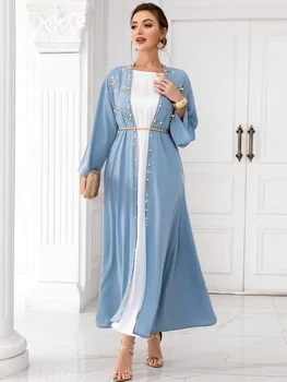 Ramadan Muslim Women Long Abaya Open Kimono Cardigan Middle East Islamic Maxi Robe Caftan Luxury Rhinestone Arabic Turkey Dubai
