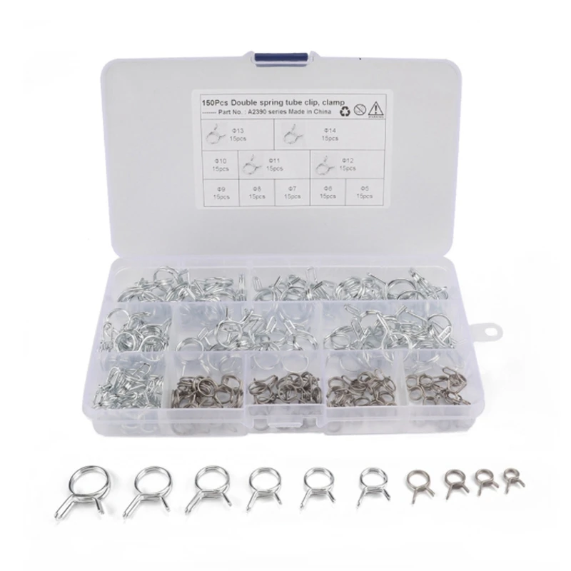 Stainless Steel Spring Clip Hose Clamp Fastener Fuel Line Hose Water Pipe Air Tube Car Plumbing Tools 150Pcs/Set