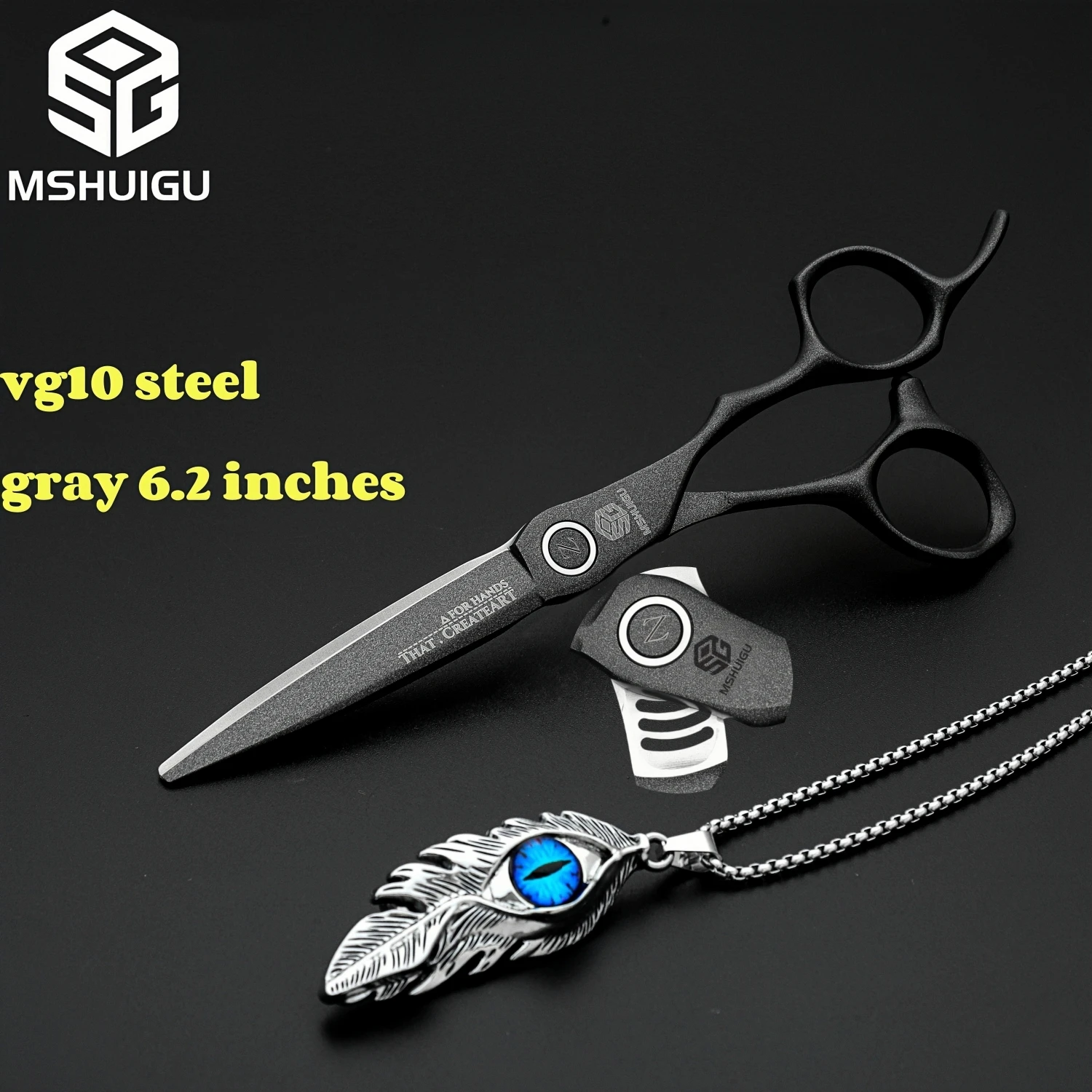 MSHUIGU 6,2 Zoll multifunktionale professionelle Haarschere Effilierschere VG10 Edelstahl Friseurwerkzeuge mit Halskette – Detail 16