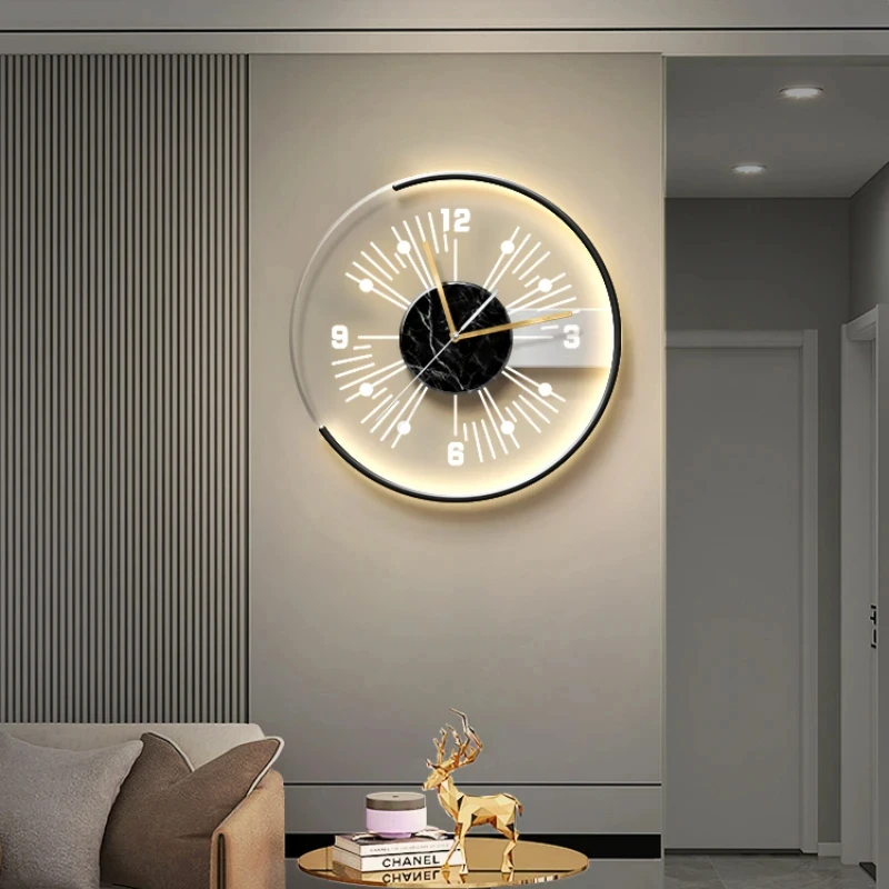 

CX313MGCreative Wall Clock Wall Lamp Painting Modern Living Room Wall Watch Light Luxury Restaurant Background Quiet Light Clock