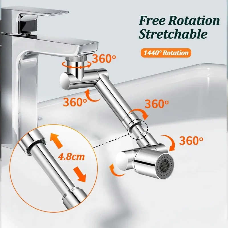 New 1440° Rotatable Scalable Metal Faucet Aerator Bathroom Splash-proof Bubbler Faucet Filter Nozzle Tap Saving Water Extender 4