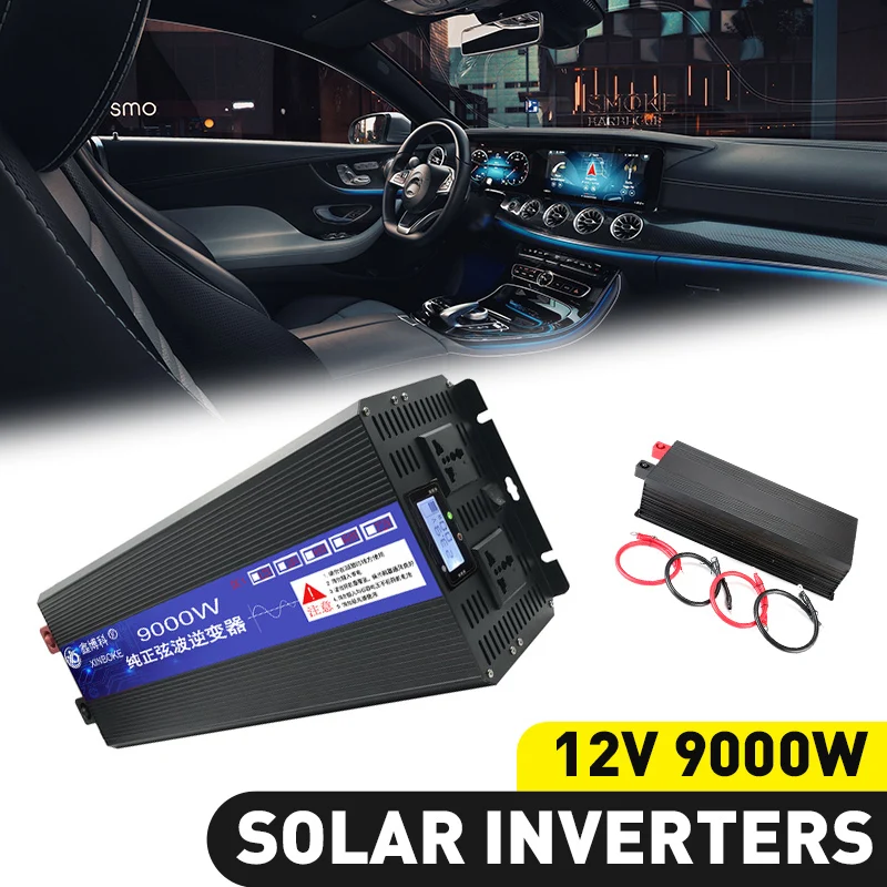 

DC 12V 9000W Inverter Car Power Converter 220V Automotive Power Inverter Pure Sine Wave Inverter Multifunctional LCD Display