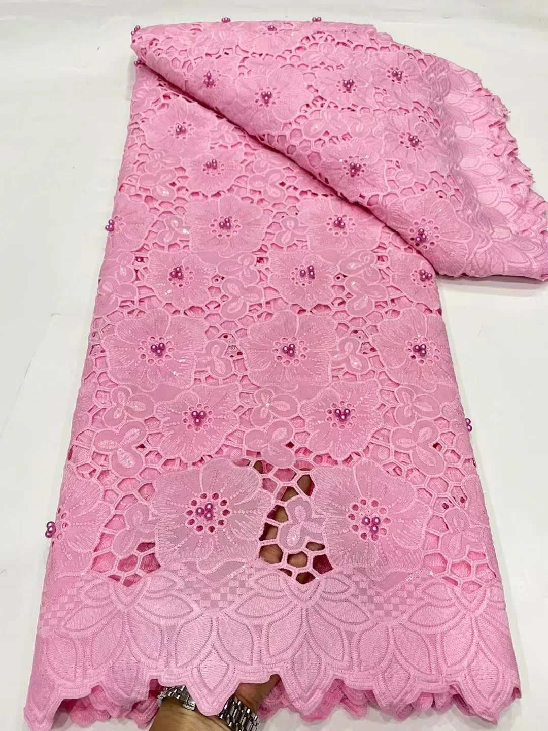 

African Sequins Mesh Lace Fabric 2023 High Quality French Embroidered Pearls Lace Fabric Nigerian For Women Evening Dresses Sew