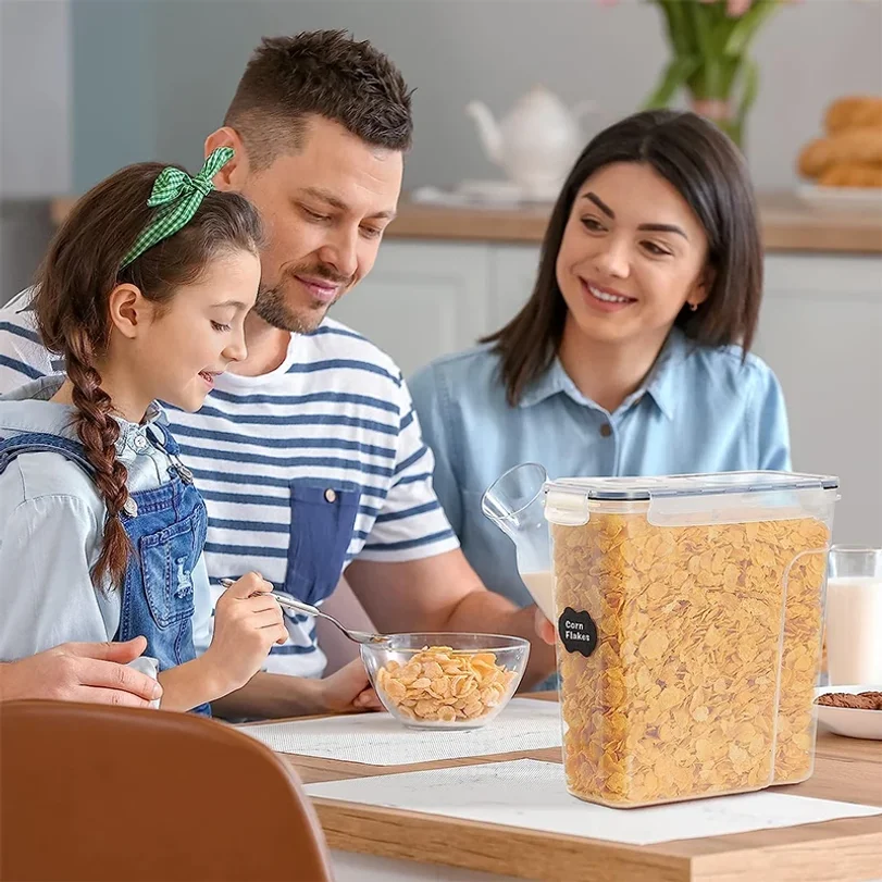 4L Cereal Storage Containers with Lids 1/2/4pcs Airtight Food Moistureproof Tank with Label Stickers Kitchen Organization Box 2