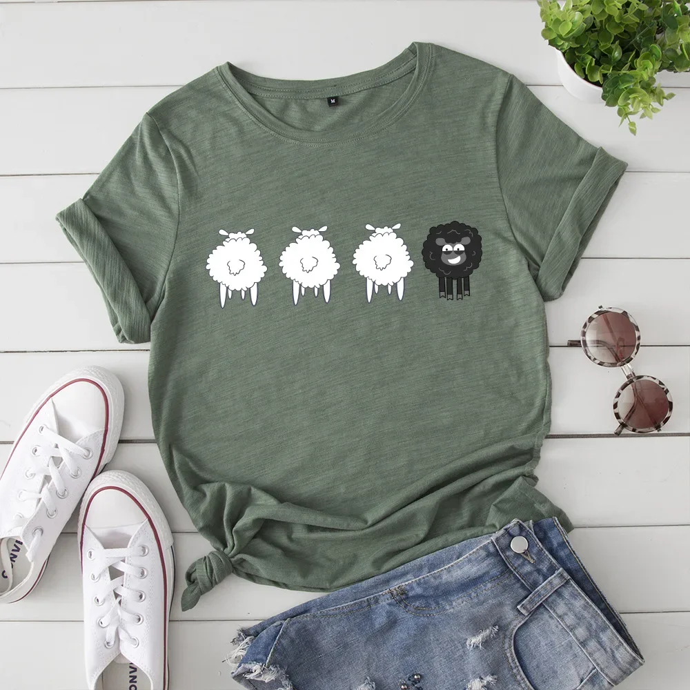 2024 Summer Female Tees Sheep Graphic T Shirts Short Sleeve T-Shirt Women's Tops Oversized Cotton Tshirt Women Clothing 5