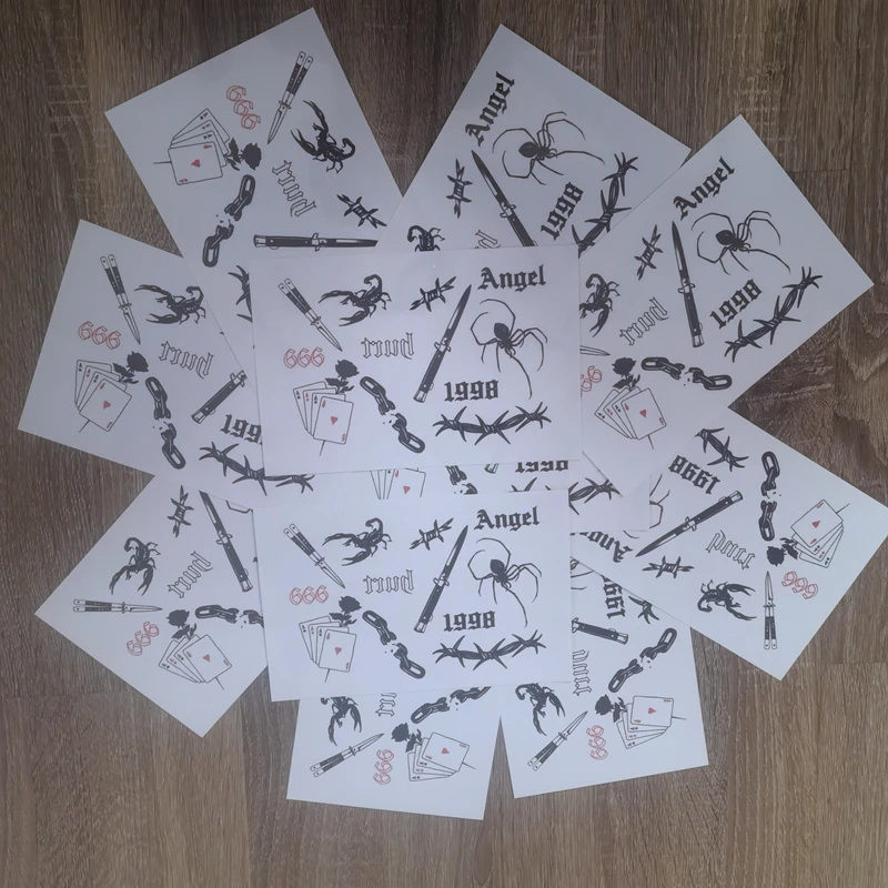 포커 글자 거미 방수 임시 문신 스티커, 다크 멀티 그림 아트, 가짜 문신 로프, 영어 쿨, 남성 여성