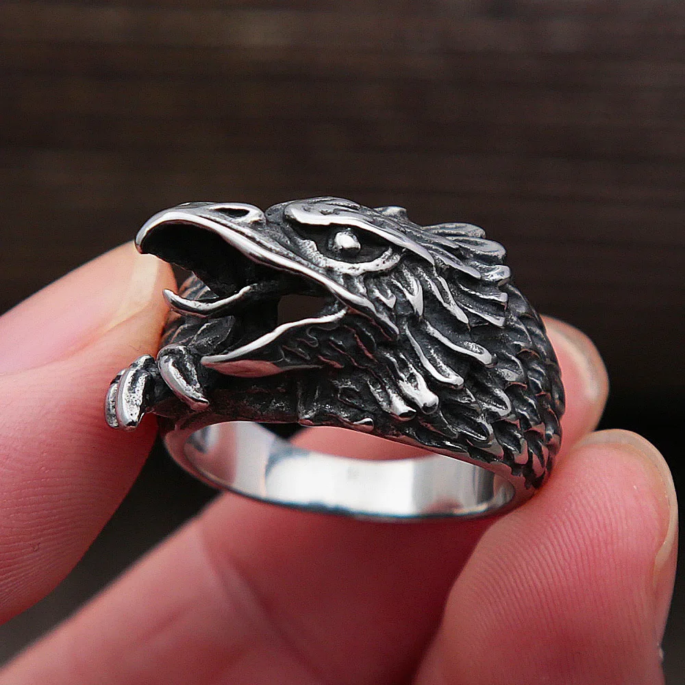 Vintage Viking Odin Crow Ring Uomo Mitologia Nordica Anello Vichingo In Acciaio Inossidabile Biker Men Odin Raven Ring Gioielli Regalo All'Ingrosso