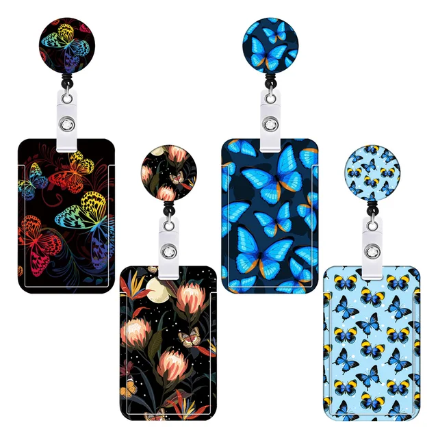 Butterfly Easy-open Buttons Badge Holder Plastic Double Sided Print ID Card  Holder Retractable Lanyard Badge Holder - AliExpress