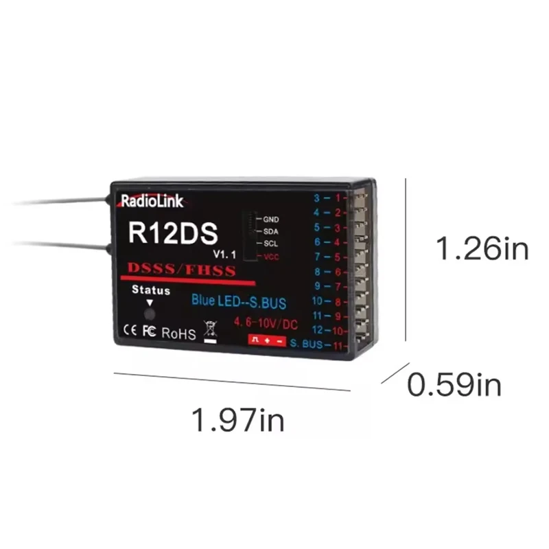 Récepteur RC RadioLink R12DS 12 canaux 4000m télémétrie