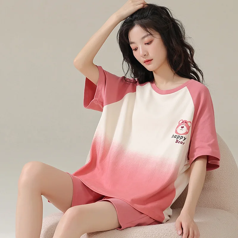 Summer Women's Pajamas Short Sleeved Shorts Cartoon Casual Cute Student Girl Breathable Spring and Summer Pure Cotton Home Wear