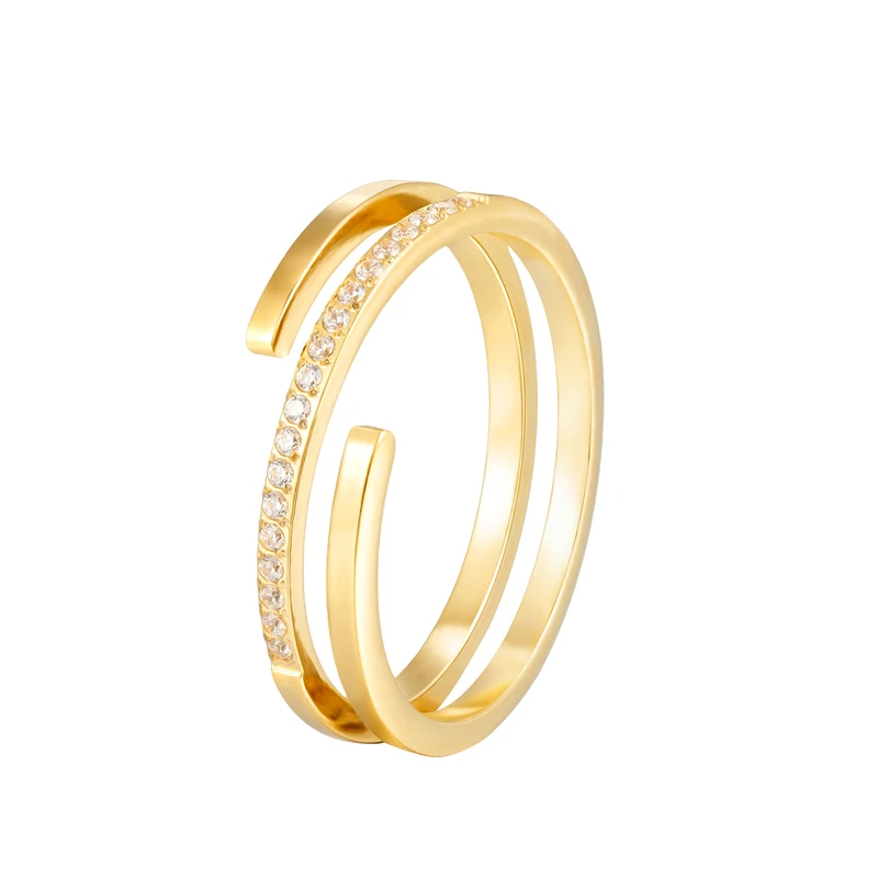 Crossover Von Doppel Schichten Form Cnc Micro-set Zirkon Ring Für Frauen Schmuck Edelstahl Ehering Großhandel Viele